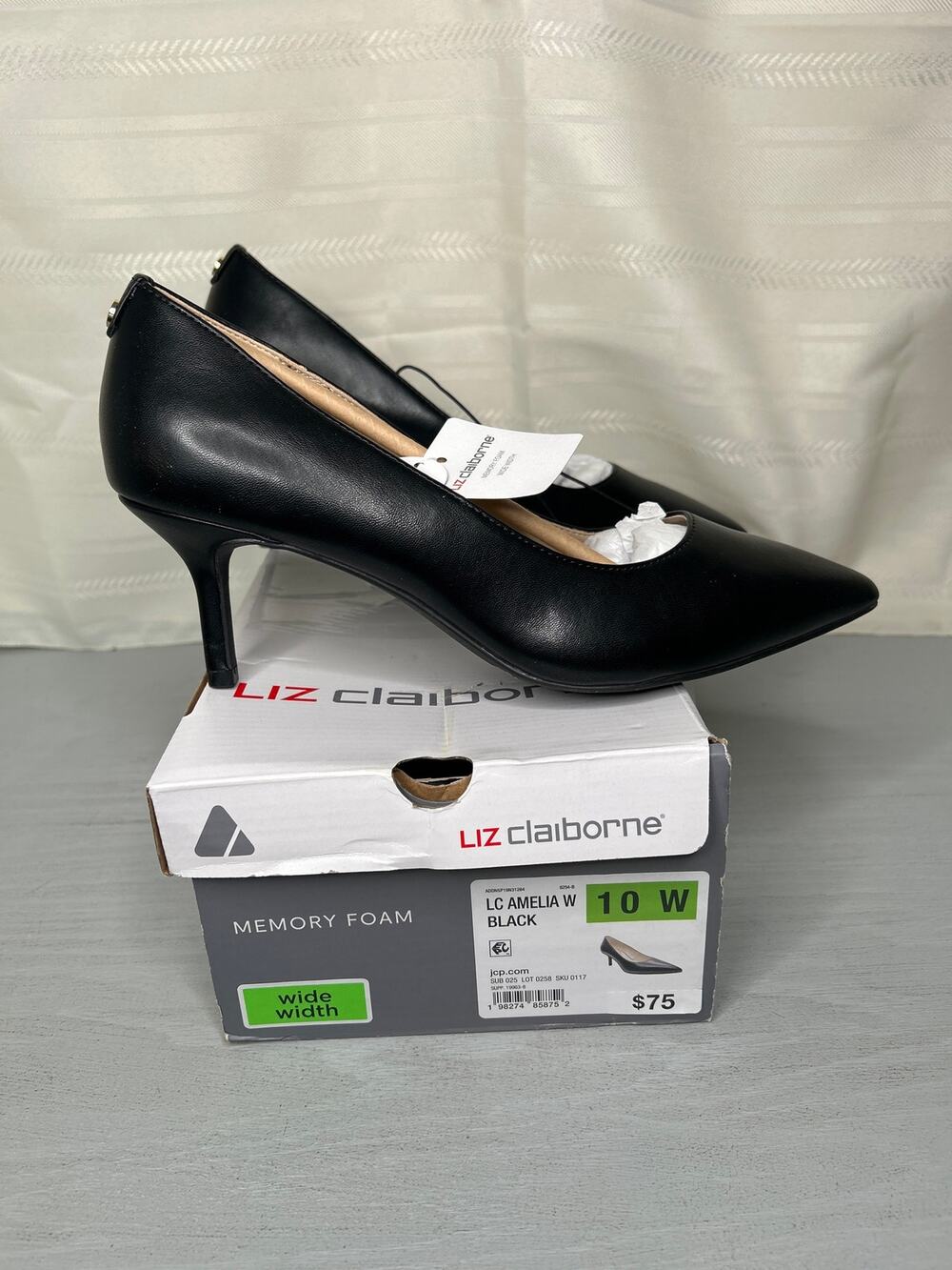 Liz Claiborne Amelia Pointed Toe Kitten Heel Pump Black Womens Size 10 W